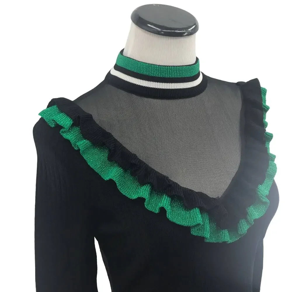 Anthropologie Moelleux Sheer Mock Neck Ruffle Top